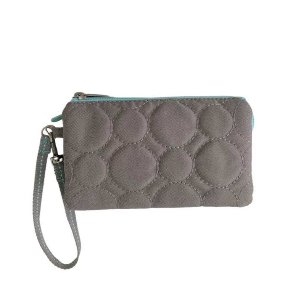 NWOT Thirty-One Vary You Wristlet Gray Quilted Dots